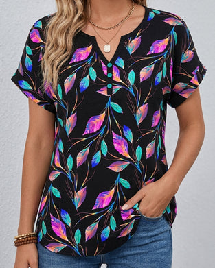 T-Shirt Trykt Rullet Manchet V-Hals