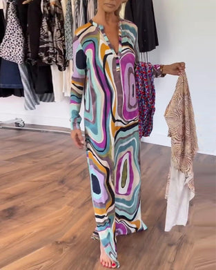 Lang kjole med psykedelisk print
