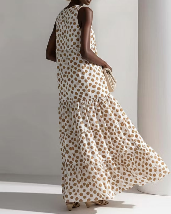 Kjole Rund Hals Vintage Polka Dot Ærmeløs