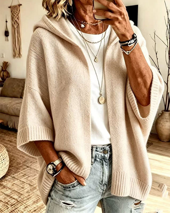 Cardigan 3/4 Ærme Hætte Casual