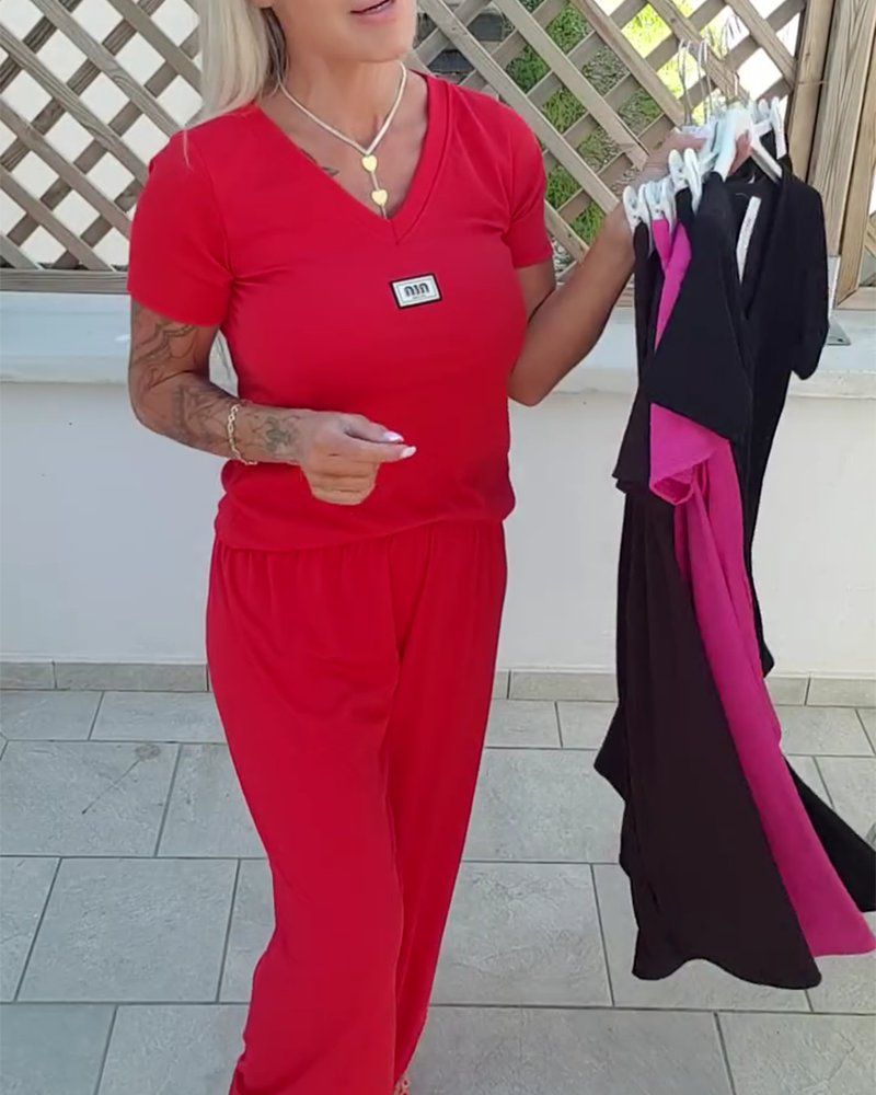 Buksedragt V-Udskæring Casual Bred Ben