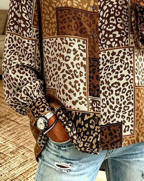 Skjorte Revers Knap Leopard Rutet