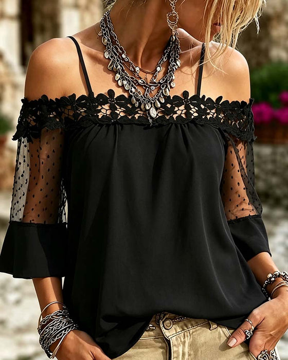 Bluse Bardot Stroppet Blonde Panel Udskæring