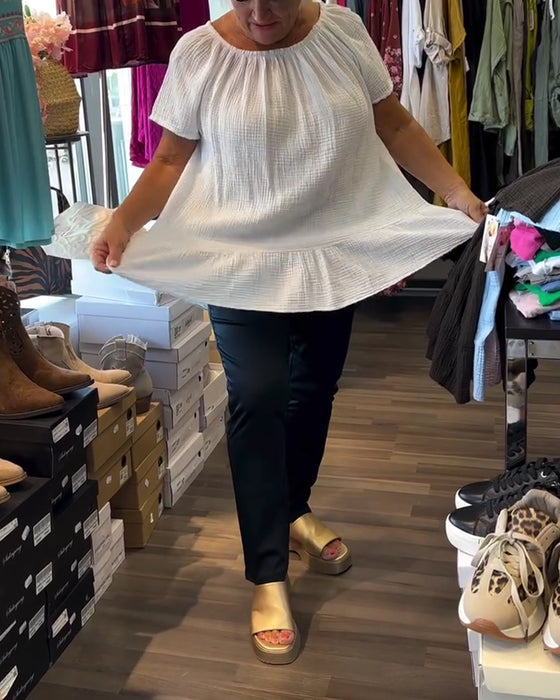 Bluse Rund Hals Rynket Afslappet Solid