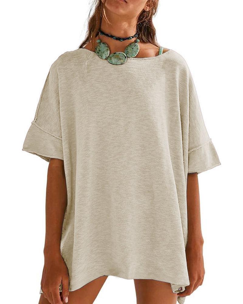 T-Shirt Ensfarvet Patchwork Halv Ærme