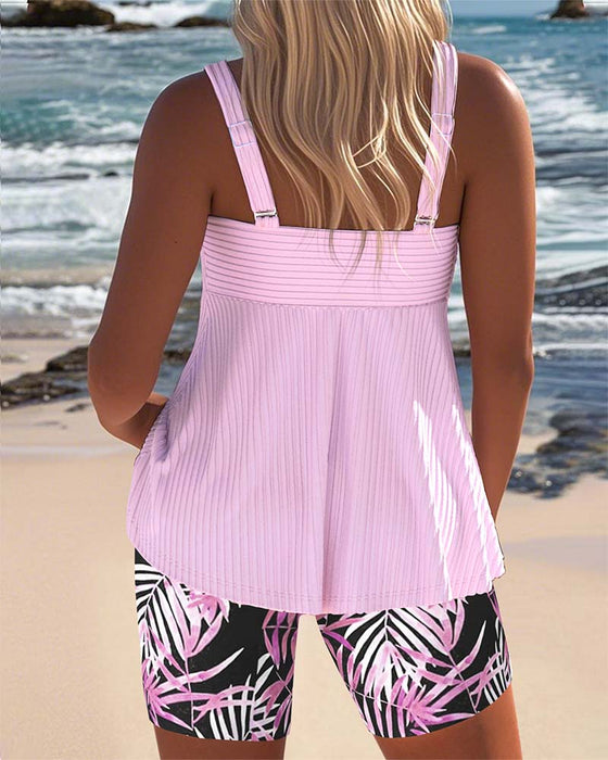 Tankini Stribet Vest Med Trykte Strandbukser