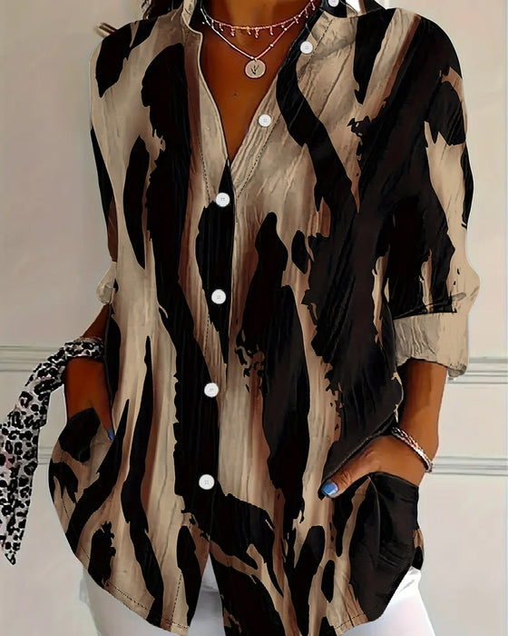 Bluse Stålskaft Krave Uregelmæssigt Trykt