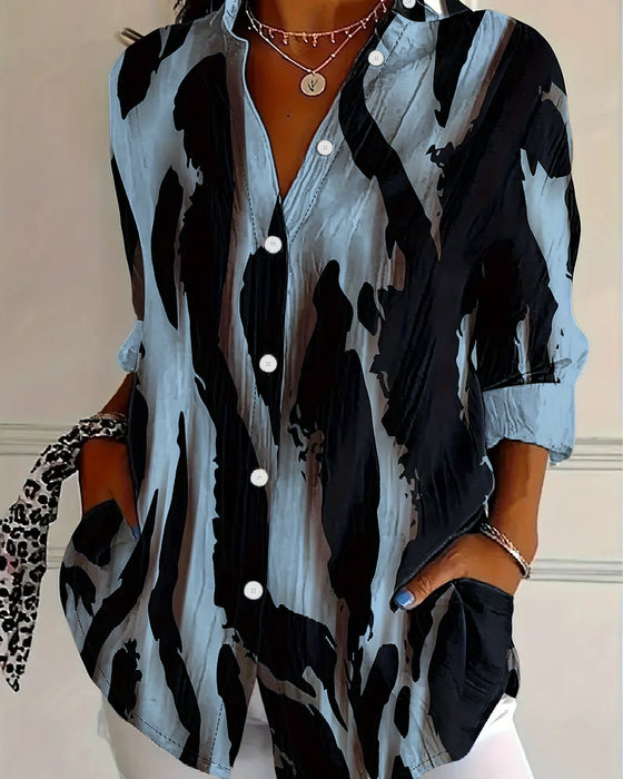 Bluse Stålskaft Krave Uregelmæssigt Trykt