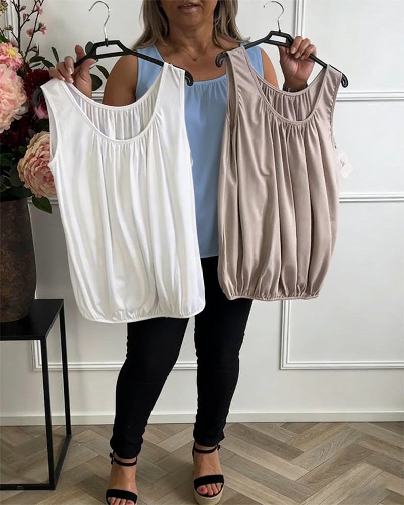 Top Uden Ærmer Ensfarvet Plisseret