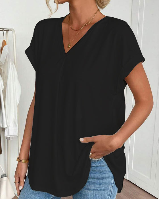 T-Shirt Kortærmet Ensfarvet Patchwork