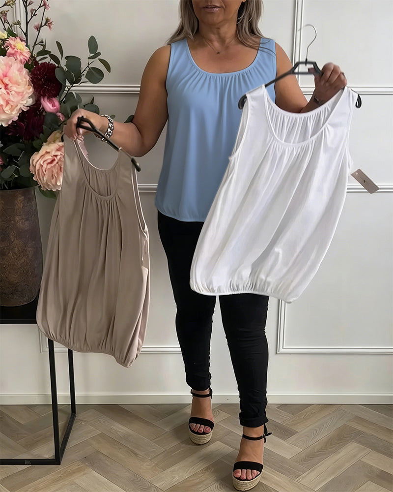 Top Uden Ærmer Ensfarvet Plisseret