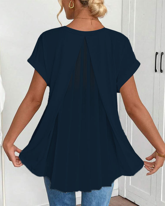 T-Shirt Kortærmet Ensfarvet Patchwork