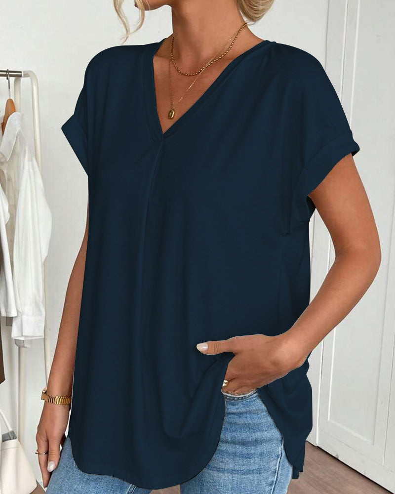 T-Shirt Kortærmet Ensfarvet Patchwork