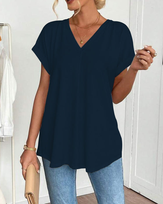 T-Shirt Kortærmet Ensfarvet Patchwork