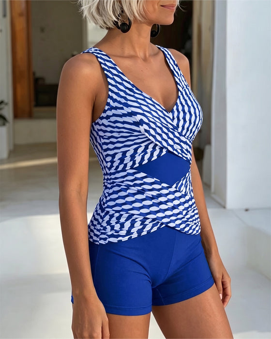 Tankini Geometrisk Tryk Krydsdesign