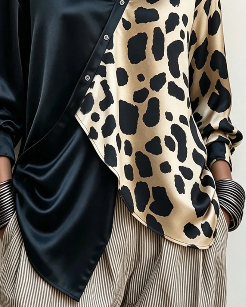 Bluse Uregelmæssigt Leopardprint Knappet