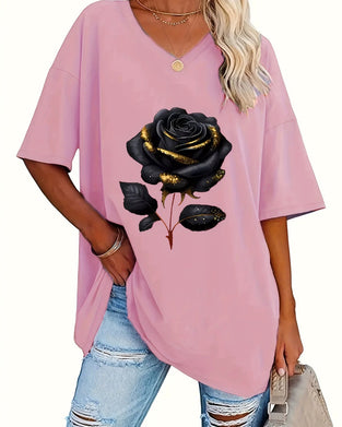 T-Shirt Rosetryk Loose Fit Halværme