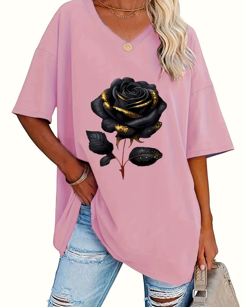 T-Shirt Rosetryk Loose Fit Halværme