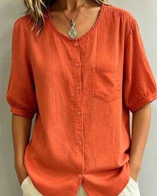 Bluse Ruffle Trim Knap Lomme