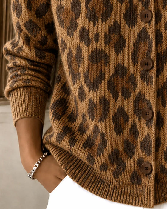 Cardigan Stilfuld Leopard Revers