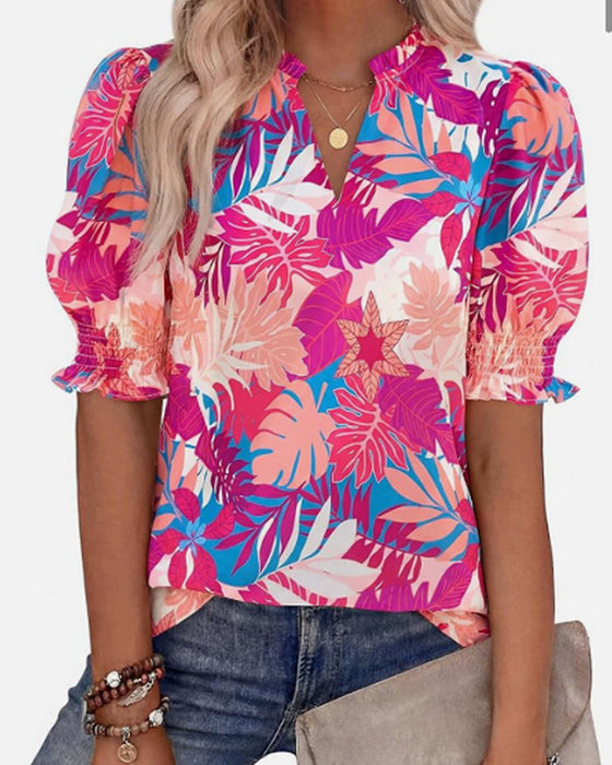Bluse Blomstret Puf Kort Ærme