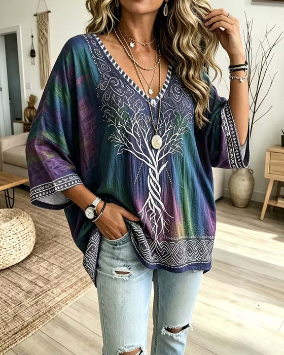 Bluse V-Hals Ombre Farveblok