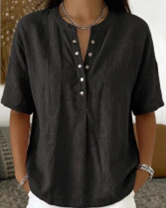 Bluse Solid Farve Casual Kort Ærme