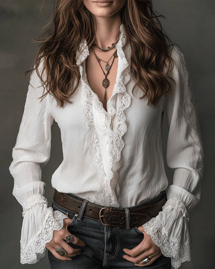 Bluse Blonder Rynke Klokkeærme