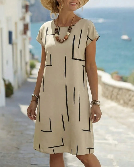 Kjole Dame Sommer Casual Tryk Rund Hals
