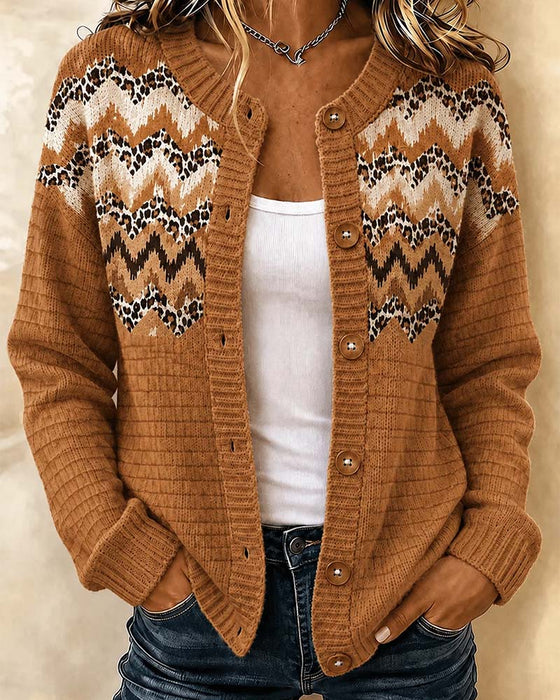 Cardigan Knappet Leopard Bølget Stribe