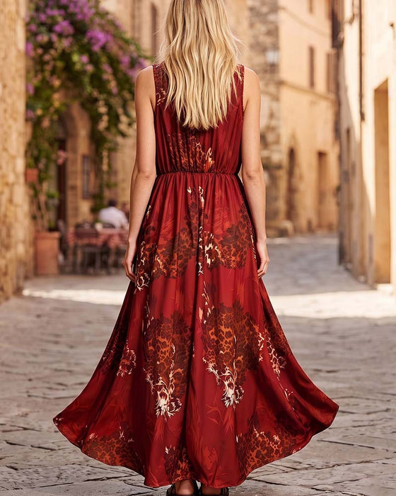 Kjole V-Hals Leopard Bohemisk Spagettibånd Maxi