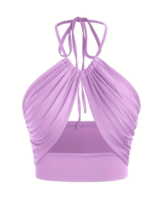 Cami Top Dame Smukkning Knobning Bag Halterhals Kort
