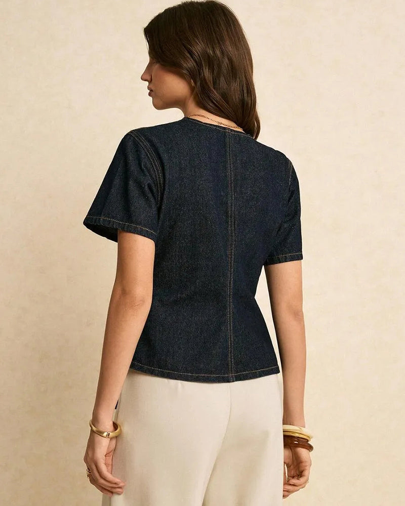 Bluse Uregelmæssig Lace-Up Denim