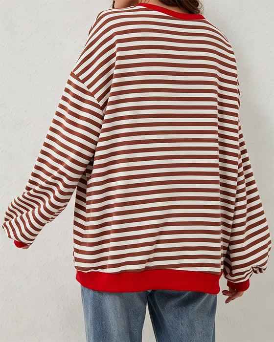 T-Shirt Stribet Rund Hals Farveblok