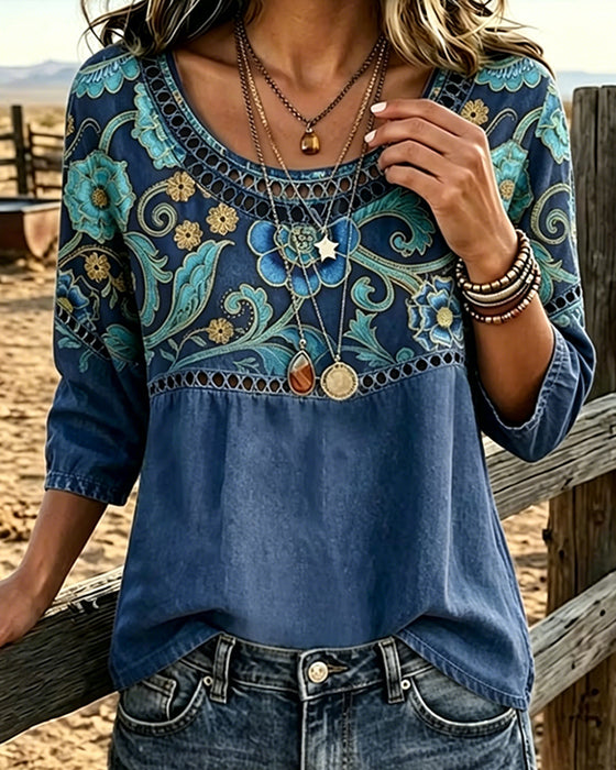 Bluse Hul Ud Print Vintage