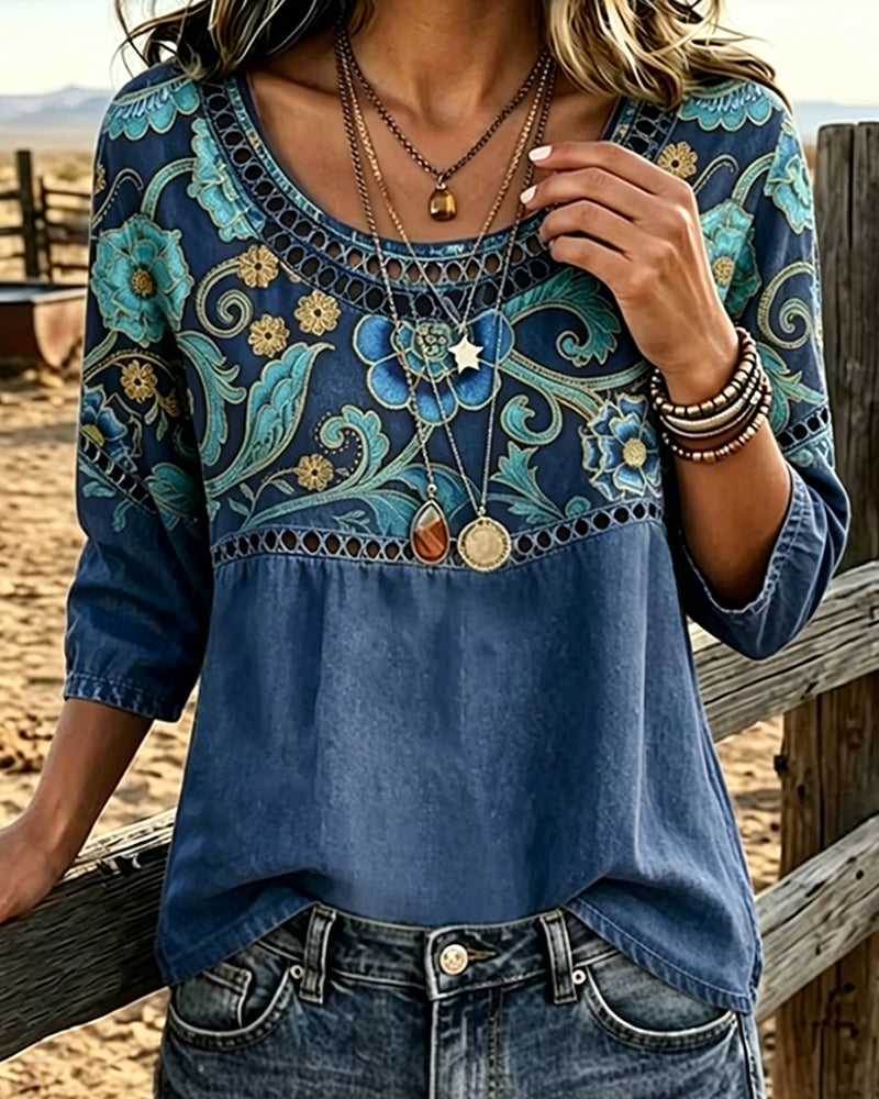 Bluse Hul Ud Print Vintage