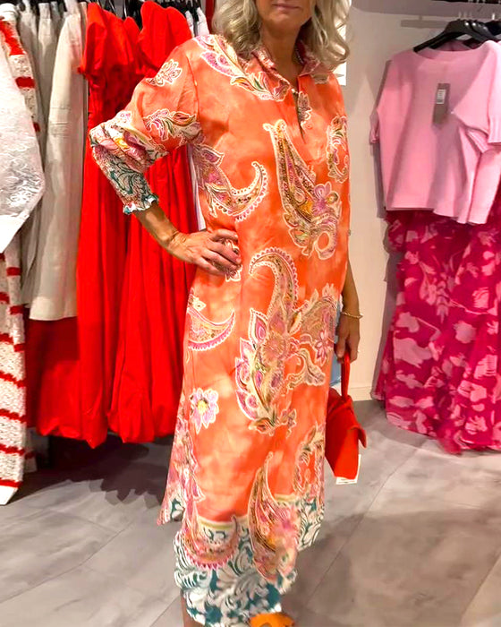 Kjole Ståkrave Lang Ærme Cashew Print