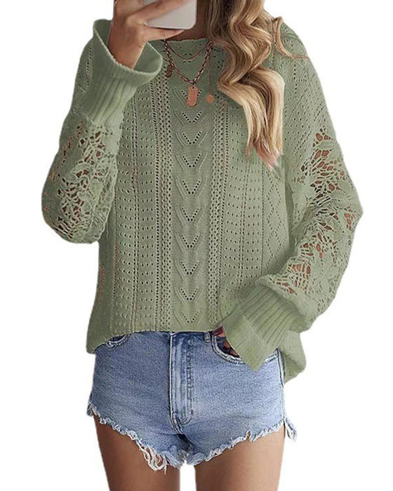 Pullover Enfarvet Rund Hals