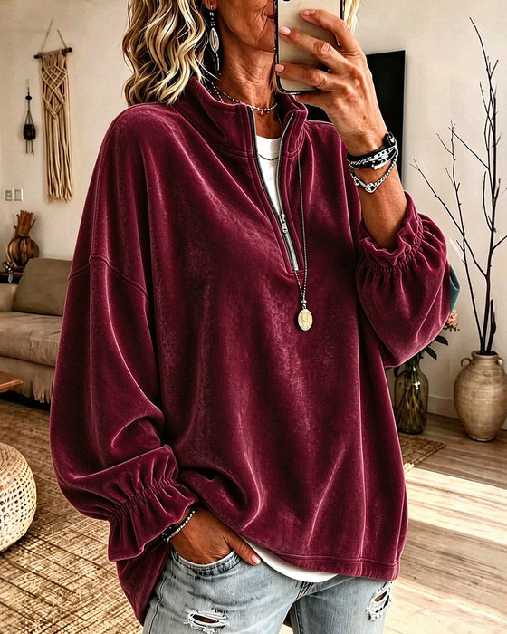 Sweatshirt Stående Krage Lynlås