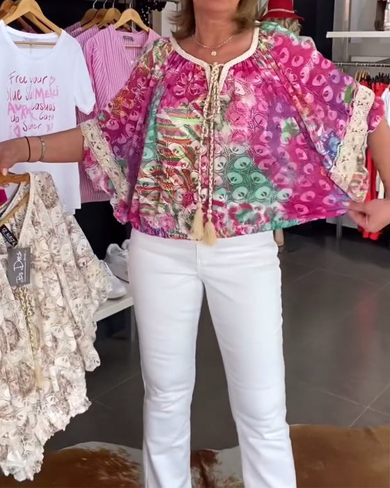 Bluse Med Løs Pasform Og Bohemeprint