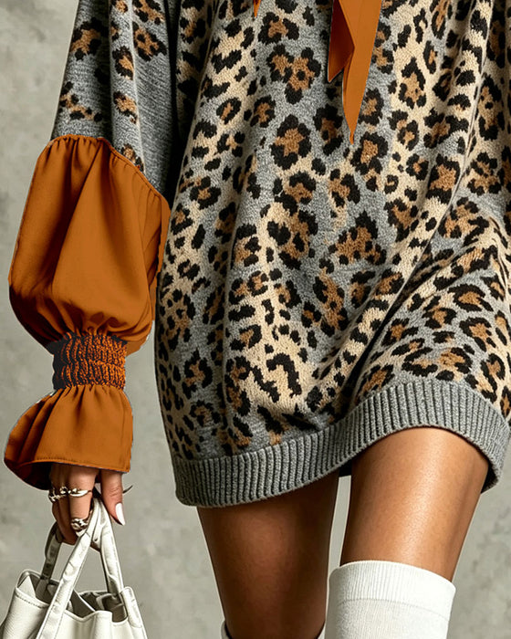 Sweaterkjole Leopard Patchwork Casual