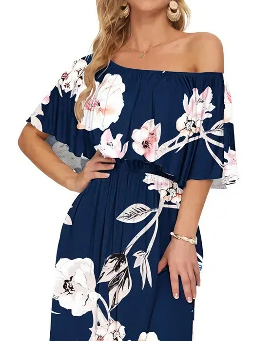 Kjole Elegant Blækvask Blomstret Maxi