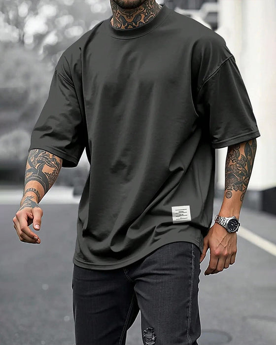 T-Shirts Rund Hals Løs Vævet Mærkat