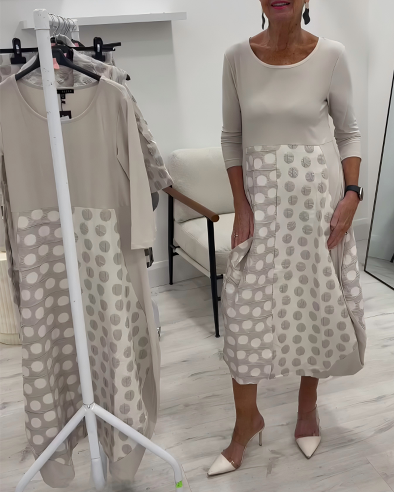 Kjole Rund Hals Prikket Patchwork Tulipan