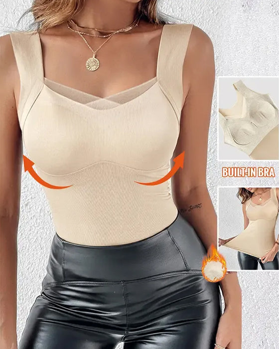 Tank Top Firkantet Hals Ensfarvet Indbygget BH