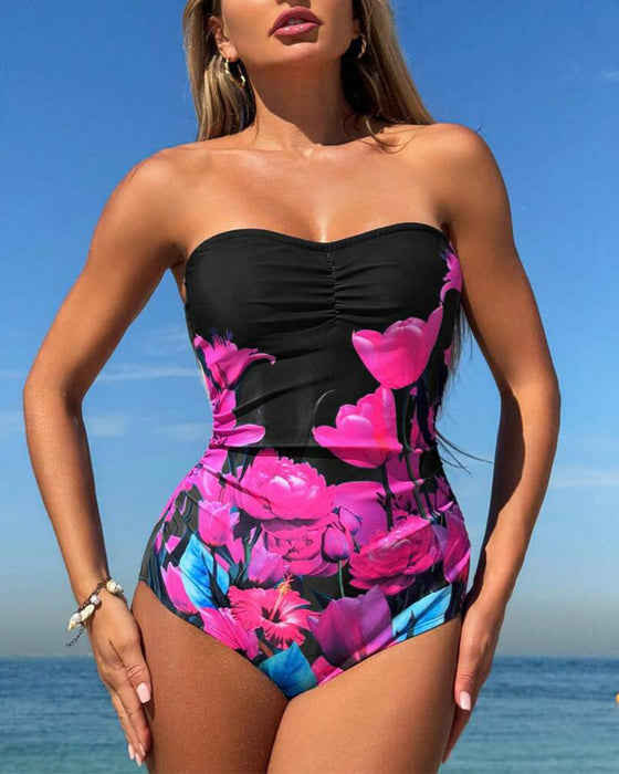 Badedragt Bandeau Blomstermønster Én Del
