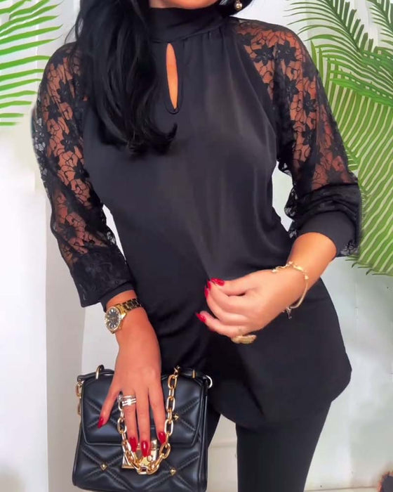 Top mode ensfarvede hæklede blondeærmer patchwork