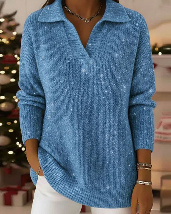 Pullover Revers Lang Ærme Løs