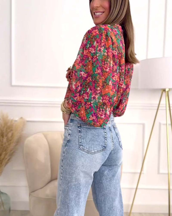 Blomsterskjorte med pufærmer