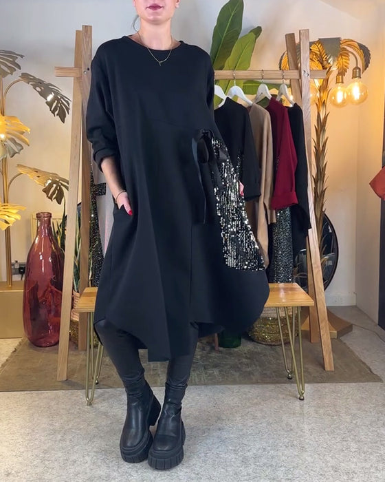 Kjole Langærmet Løs Med Pailletter